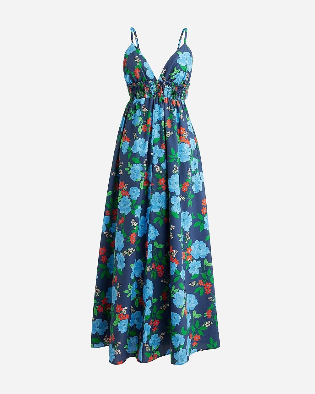 Smocked-waist cover-up dress in blue peony print | J.Crew US