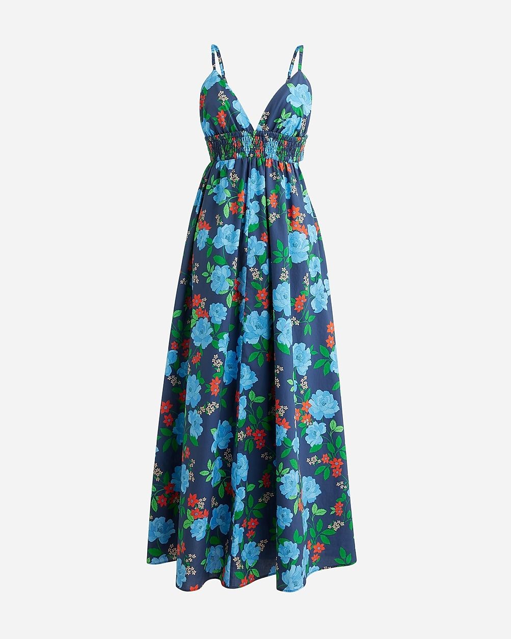 Smocked-waist cover-up dress in blue peony print | J.Crew US