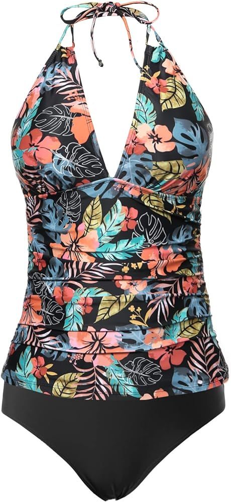 Yonique Womens Two Piece Swimsuits Tummy Control Tankini Plus Size Bathing Suit Halter V Neck Swi... | Amazon (US)
