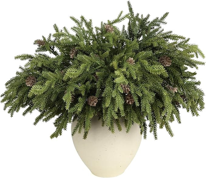 6 Pcs Real Touch Christmas Pine Branches with Pine Cones, Natural Droopy,Soft Bendable Pine Stems... | Amazon (US)