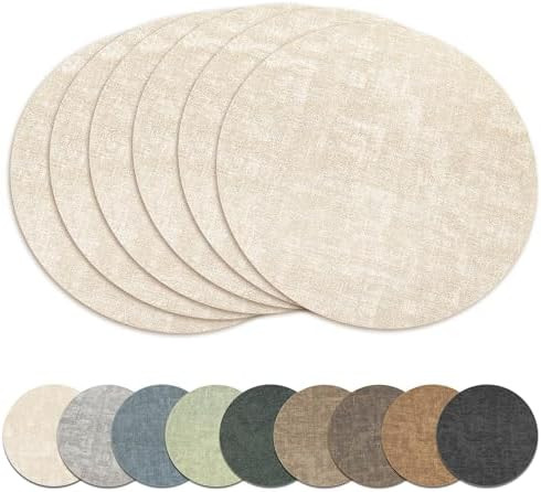 13" Round Placemats Set of 6, Reversible Faux Leather Wipeable Table Mats | 2mm Vinyl Heat Resist... | Amazon (US)