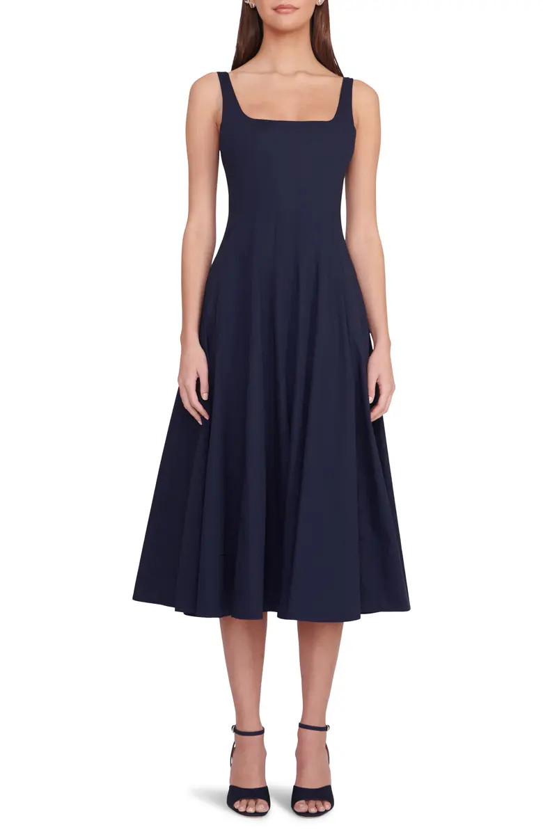Wells Stretch Cotton Poplin Midi Fit & Flare Dress | Nordstrom