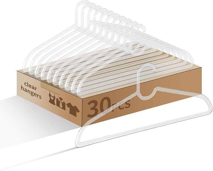 Clothes Hangers 30 Pack, 16" Heavy Duty Coat Hanger, Clear Acrylic Hangar, Non-slip Short Neck Ha... | Amazon (US)
