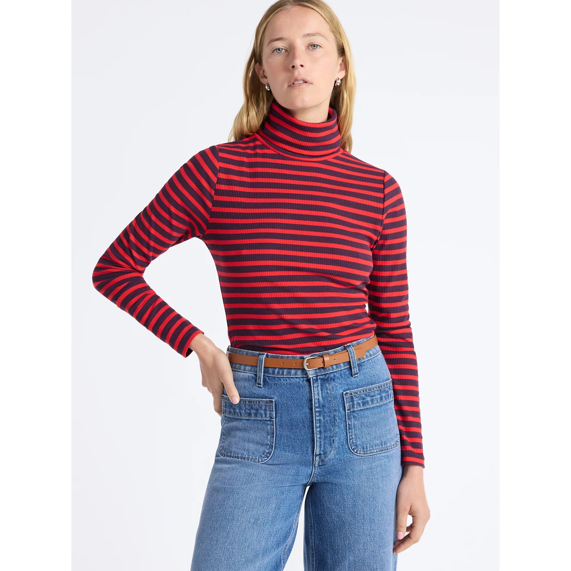 Free Assembly Women's Ribbed Turtleneck Tee, Sizes XS-XXL | Walmart (US)