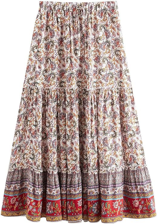 Milumia Women's Boho Vintage Floral Print Tie Waist A Line Maxi Skirts | Amazon (US)