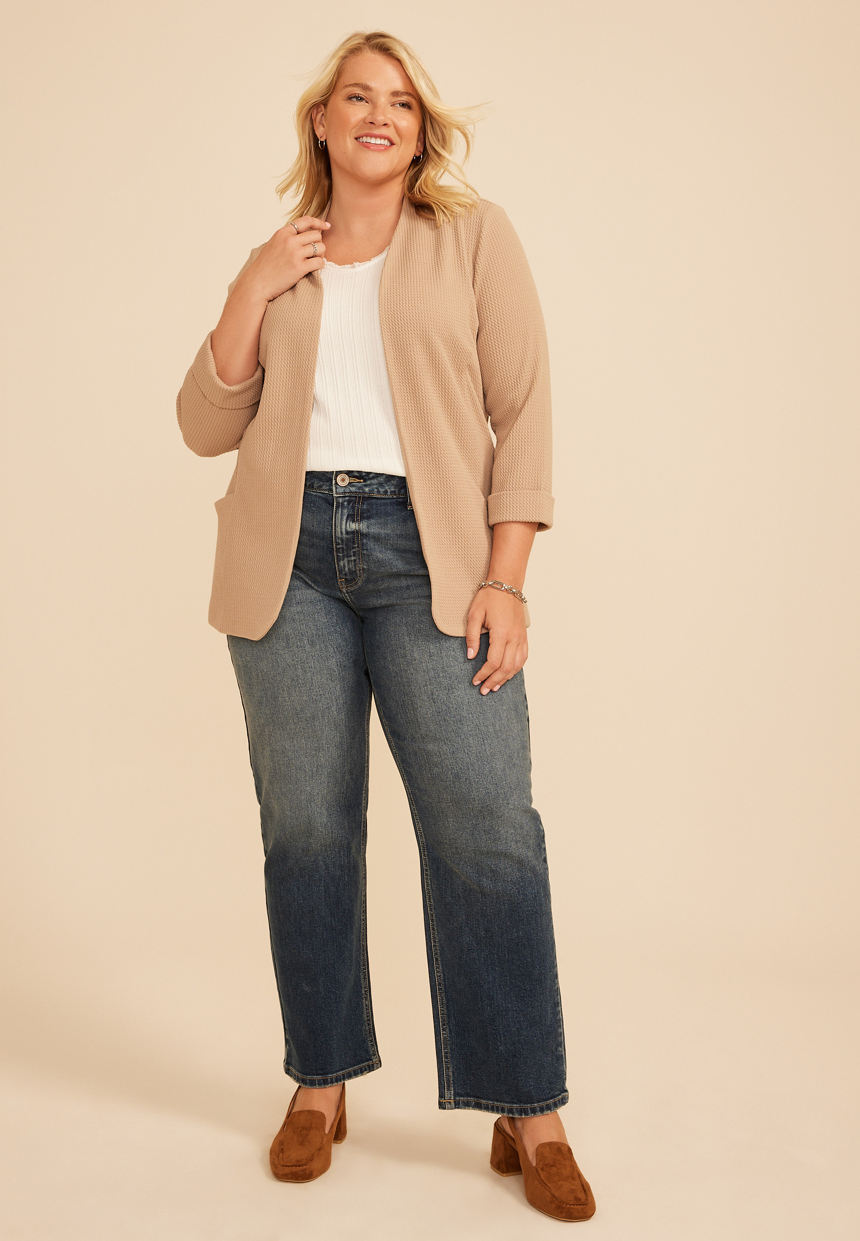 Maurices Plus Size Women's Blazer Versa 3/4 Sleeve Textured Blazer | Maurices