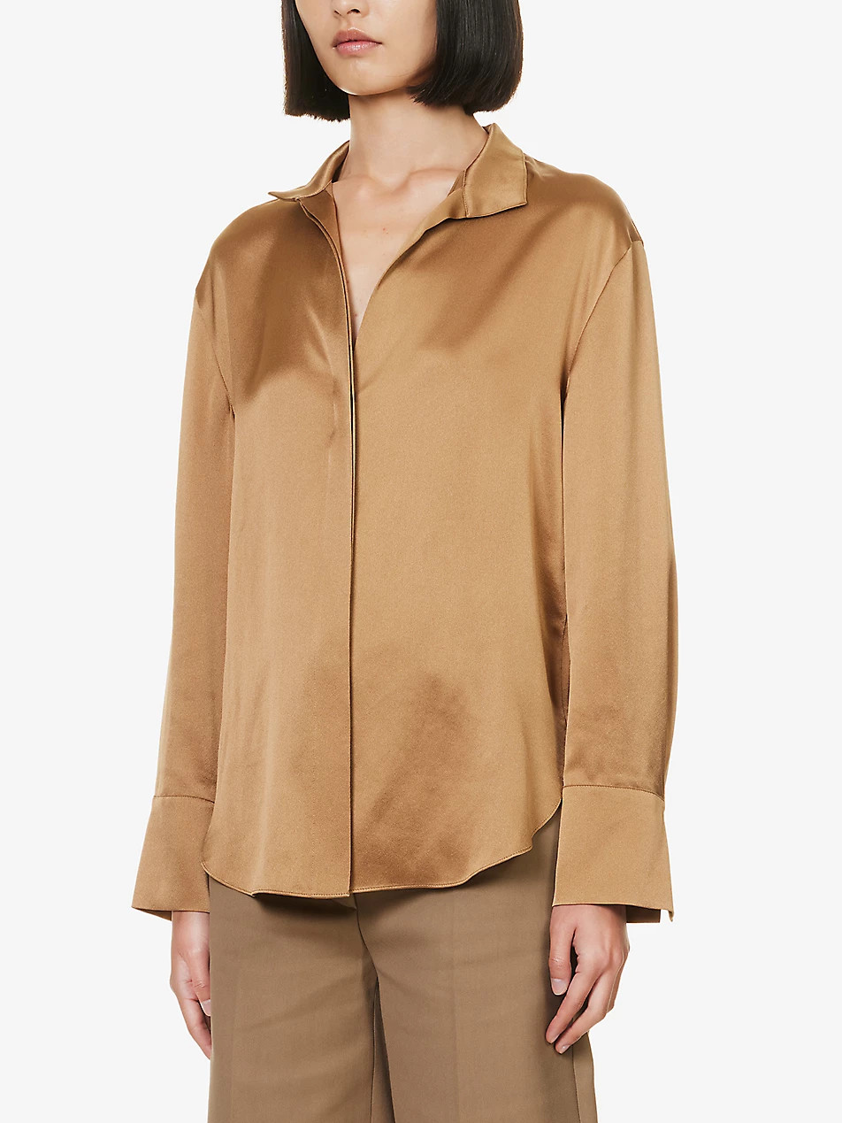 Long-sleeve concealed-placket silk shirt | Selfridges