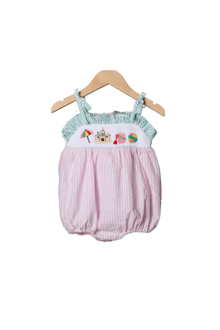 Smocked Beachy Beachy Pink Seersucker Bubble | The Smocked Flamingo