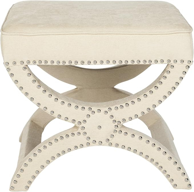 Safavieh MCR4645 Mystic Upholstered Ottoman Color: Cream | Amazon (US)