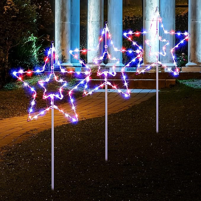 Star Lights with Plug, 3 Pack 34“ Large Garden Pathway Decorative Lights for 4th of July Indepe... | Amazon (US)