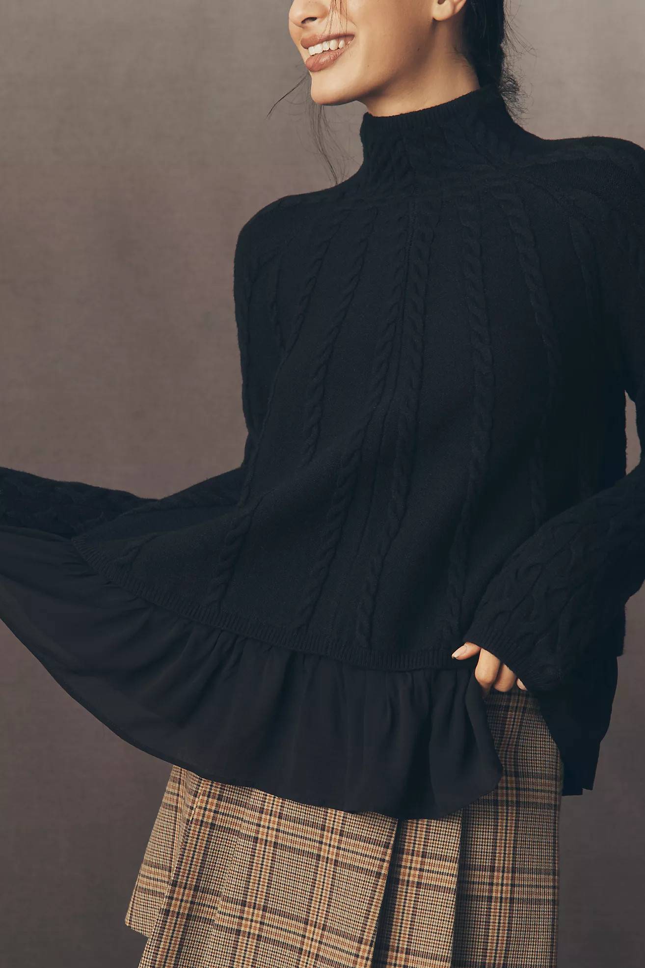 By Anthropologie Mock-Neck Sheer Mixed Media Sweater | Anthropologie (US)