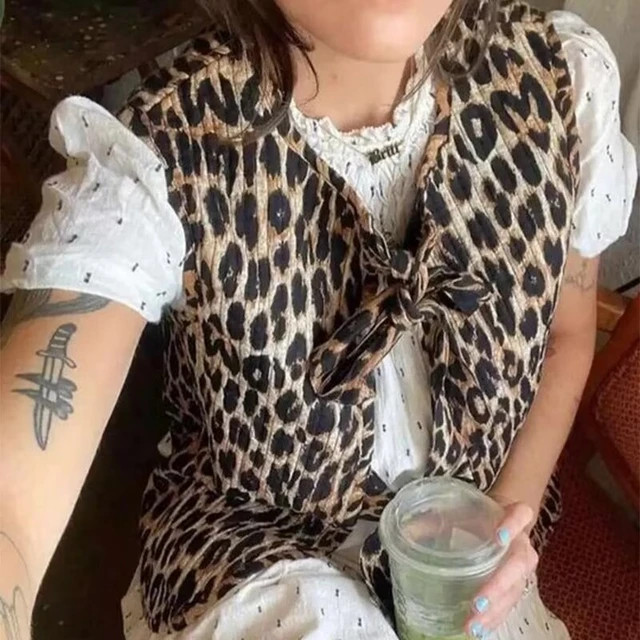 ZAURA Spring/Summer 2024 New Women's V-neck Bow Decoration Fashion Leopard Pattern Vest - AliExpr... | AliExpress (US)