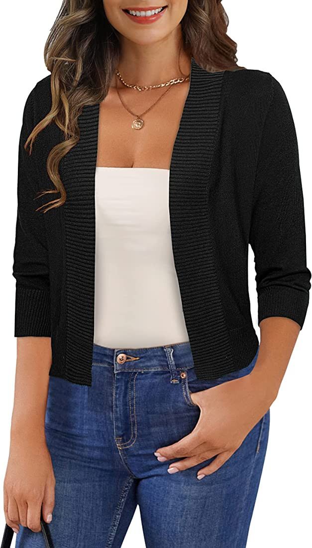 GoMamee Women's 3/4 Sleeve Cropped Cardigan Sweaters Open Front Bolero Short Shrugs S-XL | Amazon (US)
