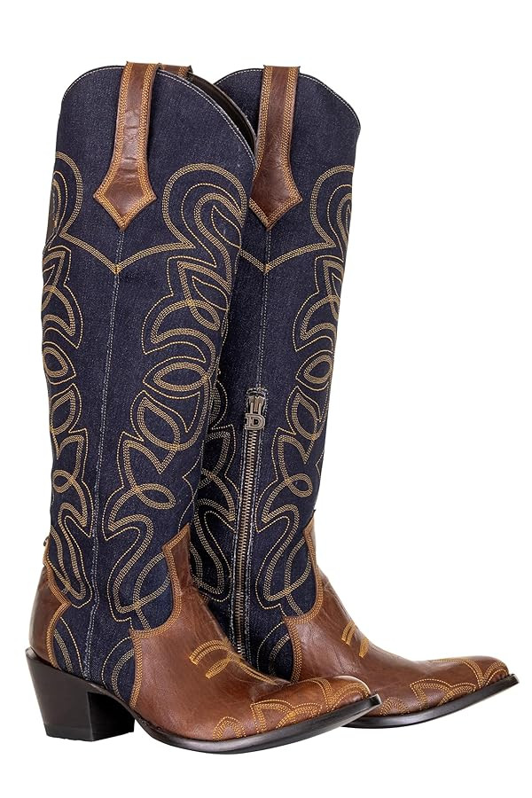 Old Gringo Double D Ranch Women's Denim Western Boots, 18-Inch Shaft, Navy Blue with Brown Leathe... | Amazon (US)