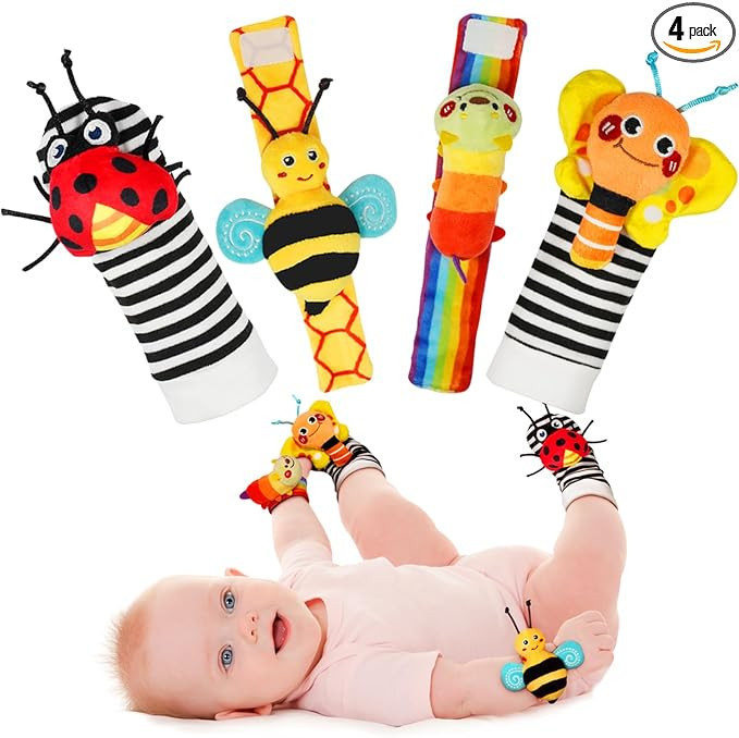 Baby Wrist Rattle Socks and Foot Finder Set, Perfect Baby Toys for 0-12 Months Newborn Boys and G... | Amazon (US)