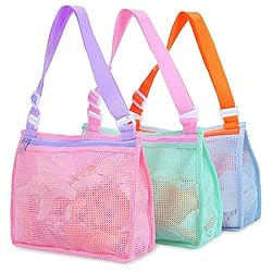 Beach Toy Mesh Beach Bag Kids Shell Collecting Bag Beach Sand Toy Seashell Bag for Holding Shells... | Amazon (US)