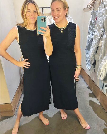 Anthro Try On: Varley black crochet maxi dress. This was really good looking- we loved that it was black as most crochet is cream or white and shows everything. Fun contrast detail long side of dress. Perfect as a pool coverup or just a cute summer outfit. Runs tts. 

Laura (left) in a small
Allison (right) in a medium 

Swipe 👉🏻 to see side pic! 

#LTKSeasonal #LTKStyleTip #LTKOver40