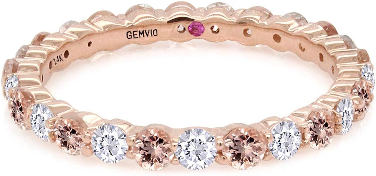 GEMVIO Collection Blush 2.25MM Round Morganite Gemstone & Diamond Full Eternity Band 14K Gold Ann... | Amazon (US)