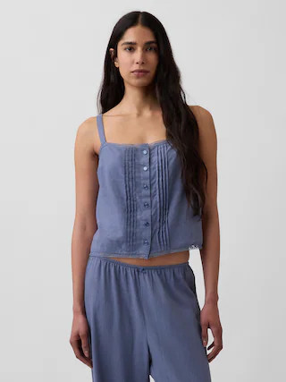 Linen-Blend Pintuck Crop PJ Tank Top | Gap (US)