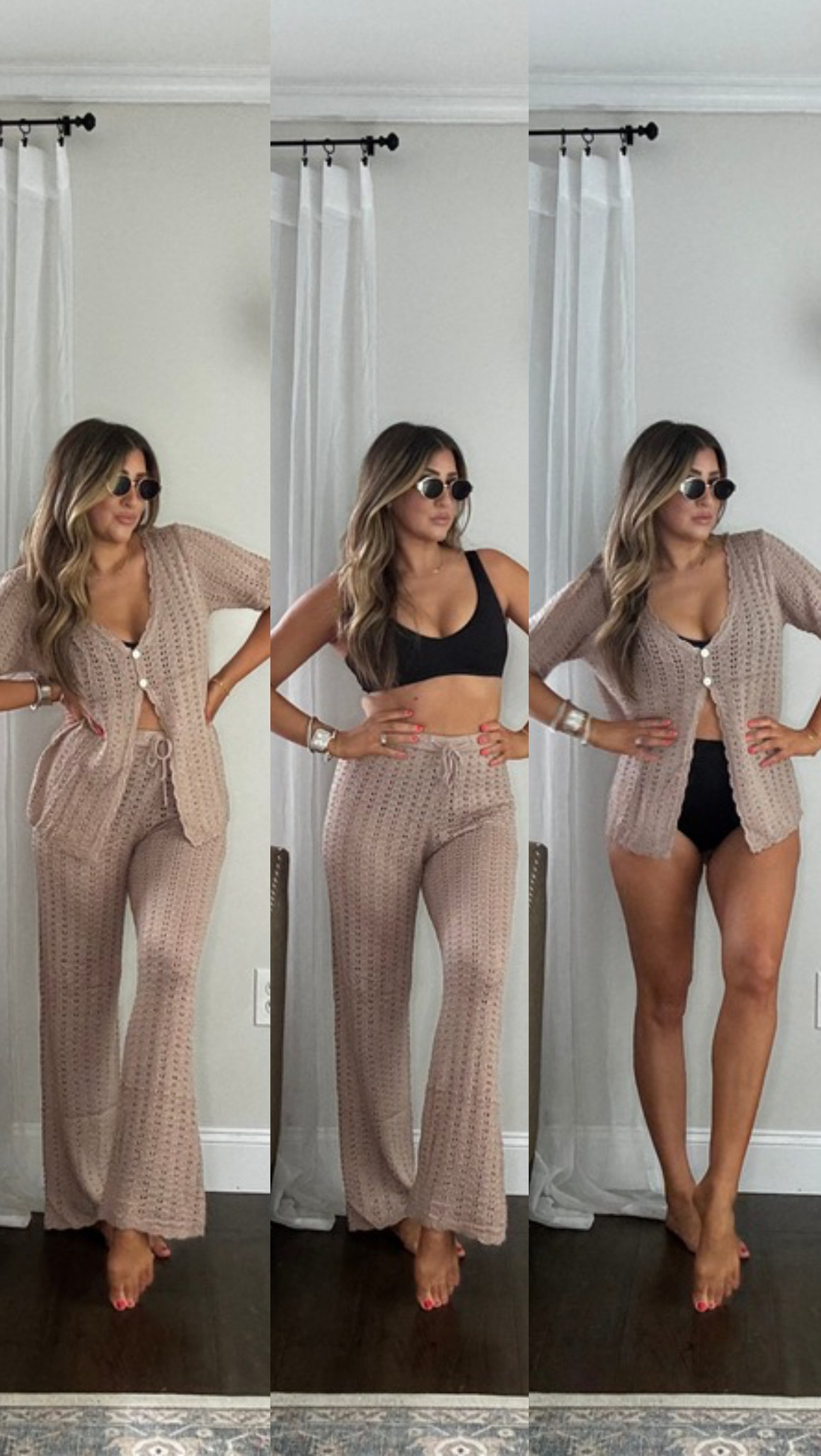 Imily Bela Women's Summer 2 Piece Swimsuit Cover up Crochet Knit Cardigan Tops Long Pants Set Bathing Suit Beach Outfit | Amazon (US)
