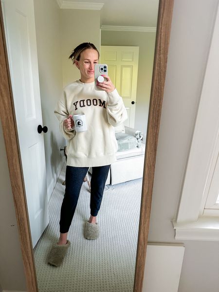 This oversized sweatshirt is so cozy and perfect for postpartum. It makes me smile every time I put it on! The Vuori joggers are comfortable with my c section scar and my slippers are the best ever. They’re soft and don’t make my feet sweat! 

#LTKbump #LTKbaby