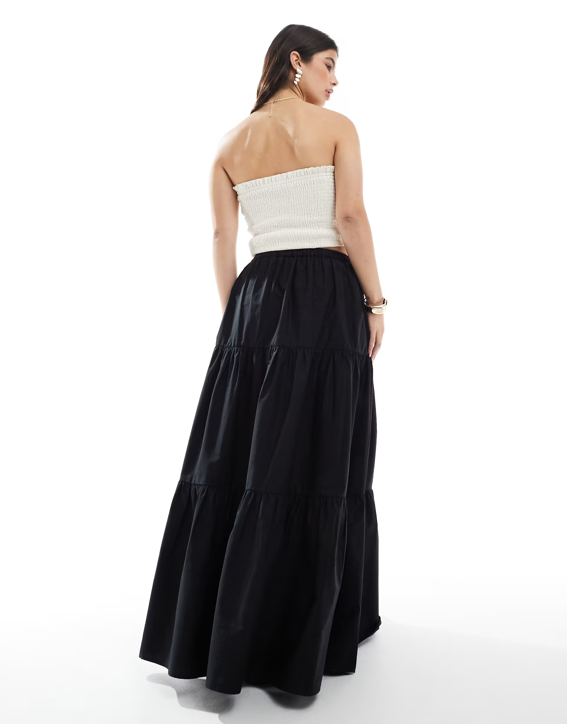 ASOS DESIGN tiered boho maxi skirt in black | ASOS (Global)