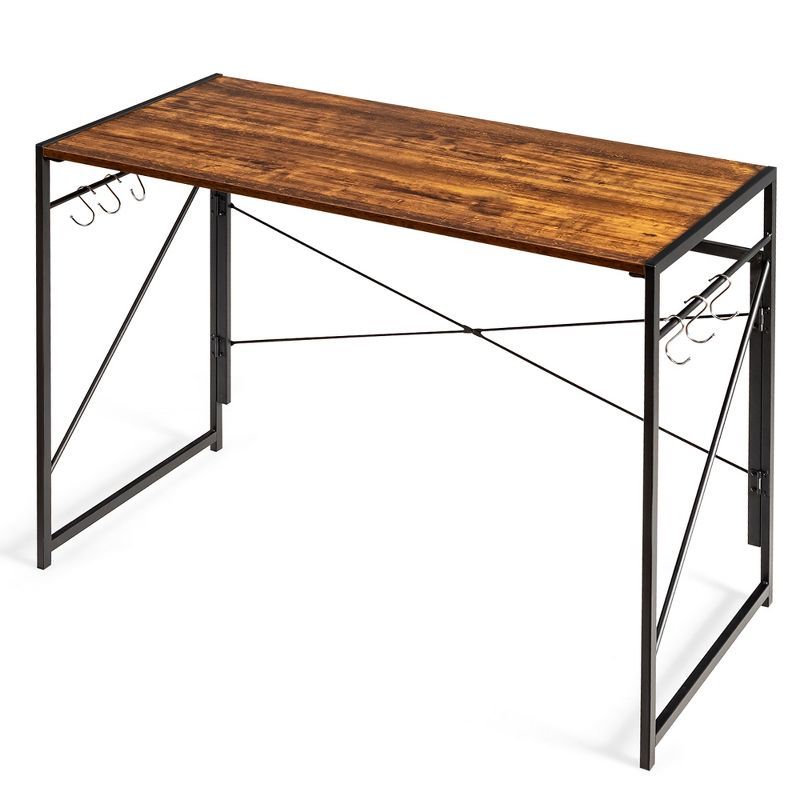 Costway Folding Computer Desk Writing Study Table w/6 Hooks Home Office Black\Rustic Brow\Brown\ ... | Target