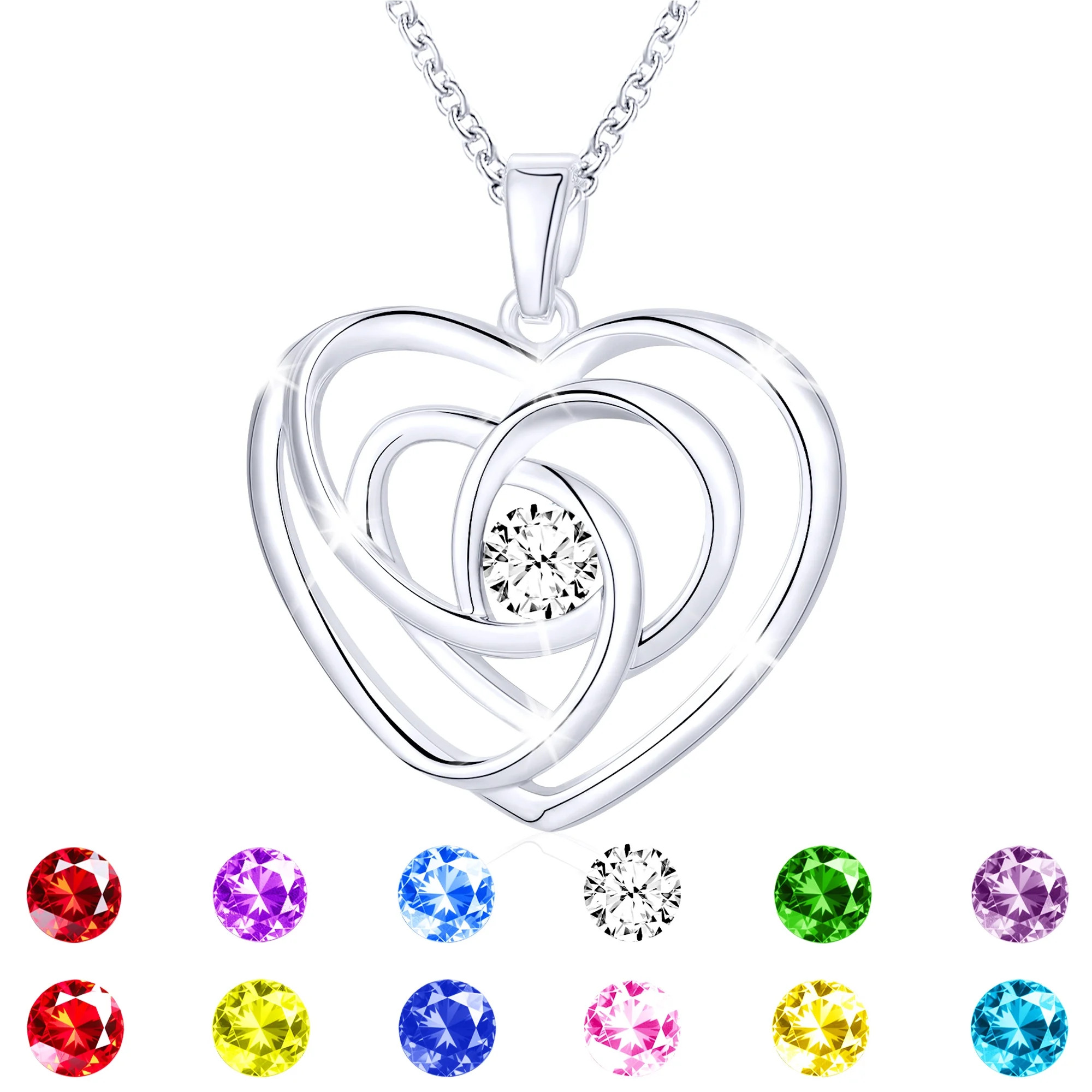 APSVO 18K White Gold Plated Love Heart Necklaces for Women Girls CZ S925 Sterling Silver April Bi... | Walmart (US)