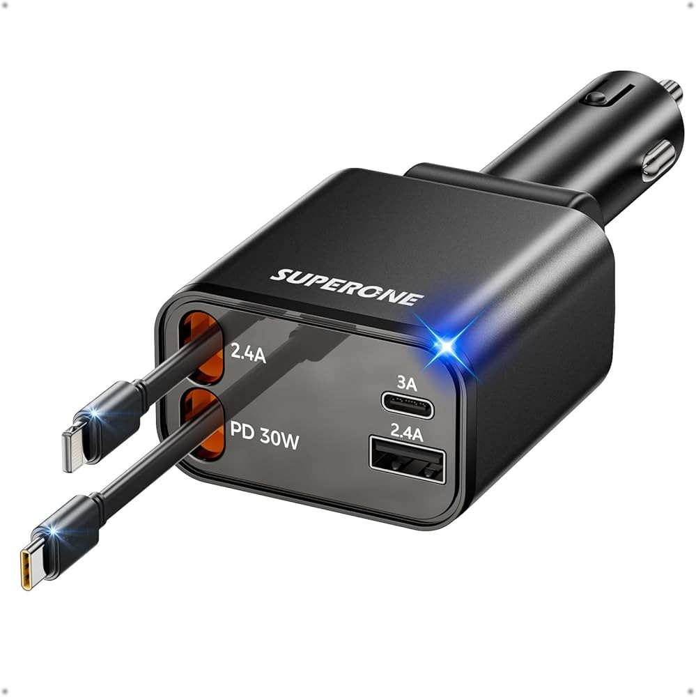 [2024 Upgraded] Retractable Car Charger, SUPERONE 69W Car Phone Charger with Cables, Fast Chargin... | Amazon (US)
