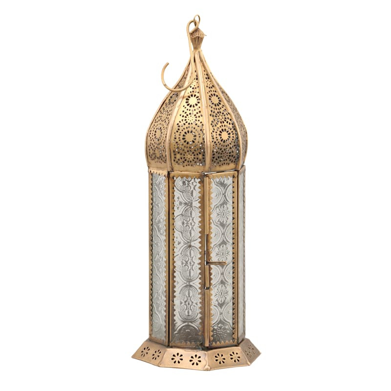 Brass & Silver Punch Lantern, 12" | At Home