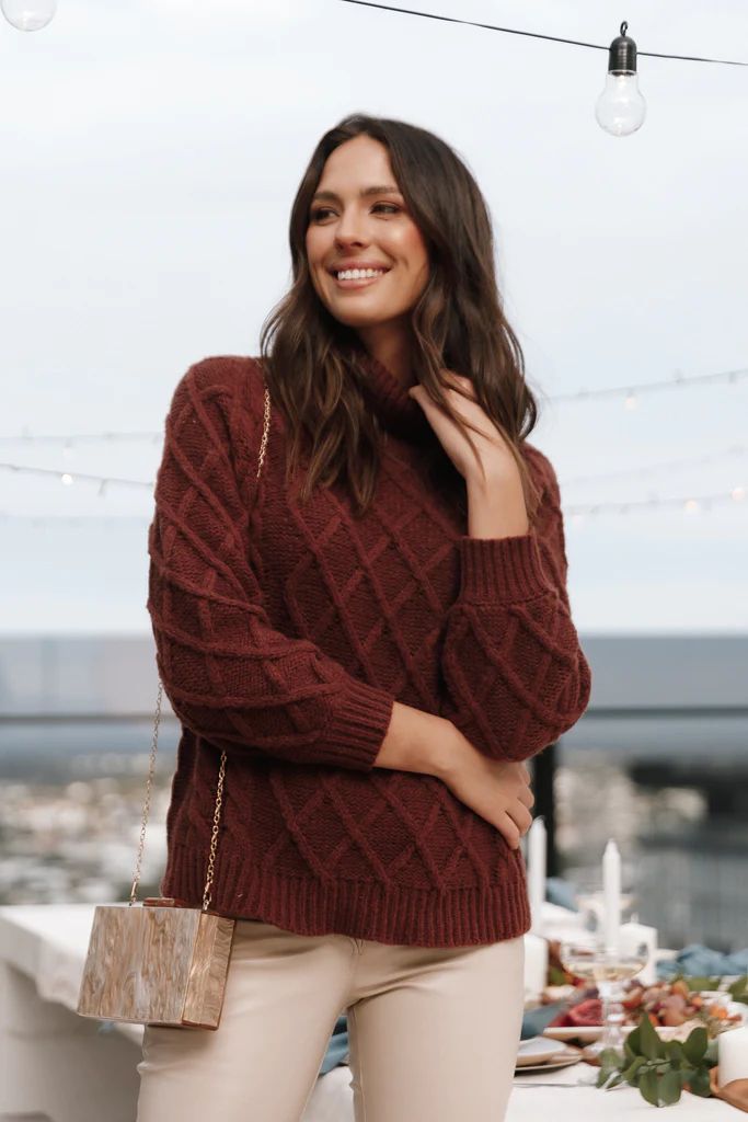 Justine Turtleneck Cable Knit Sweater - Chocolate Brown | Petal & Pup (US)