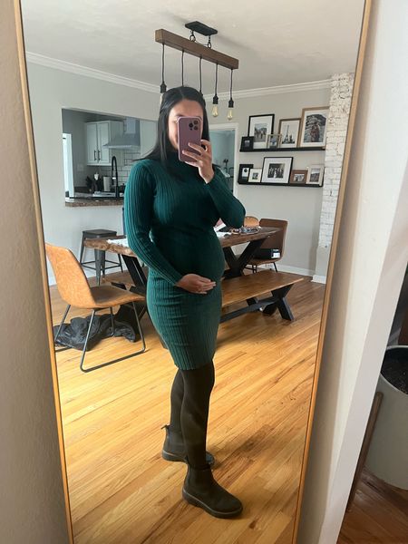 Bump style. Bump fashion. Amazon dress. Size small. Winter dress. Spring dress. Maternity dress. Sweater dress. Bump friendly. Green dress. Holiday dress. 

#LTKunder50 #LTKstyletip #LTKbump