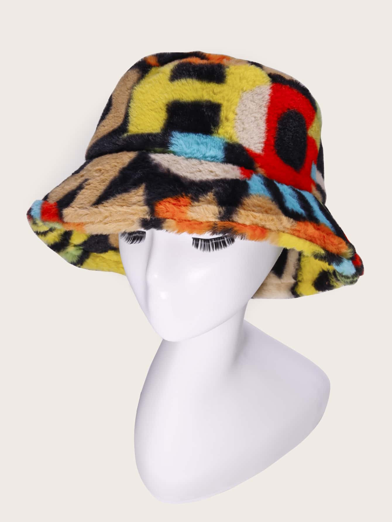 Colorblock Plush Ripped Fuzzy Bucket Hat | SHEIN