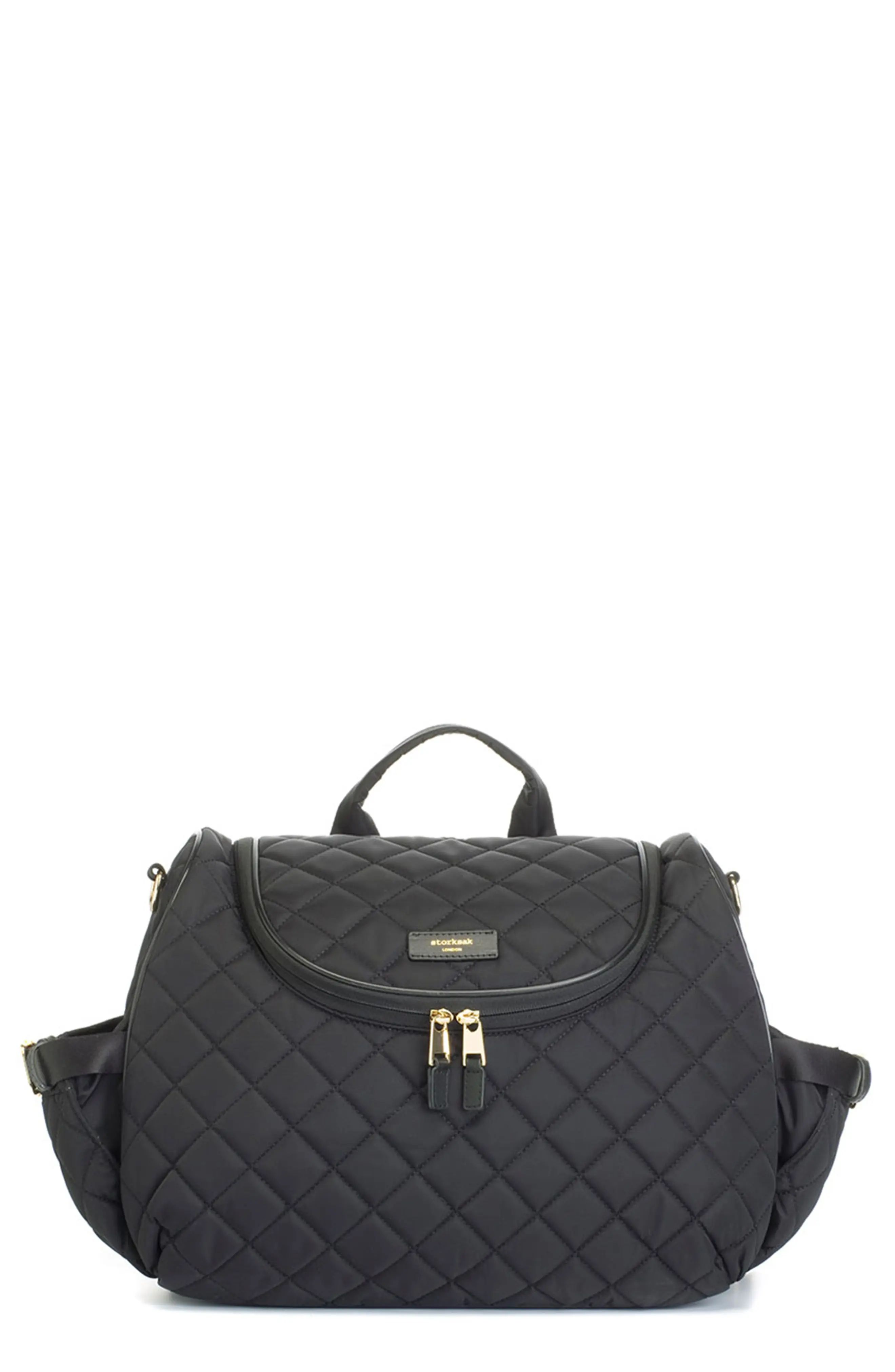 Storksak Poppy Quilted Nylon Convertible Diaper Bag in Black at Nordstrom | Nordstrom