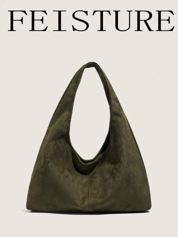 1pc Suede Fabric Large Capacity Solid Color Underarm Bag, Magnetic Closure, Suitable For Daily Ou... | SHEIN