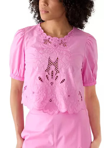 Women's Puff Sleeve Lace Inset Top | Belk