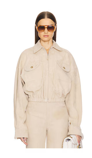 Suede Bomber Jacket in Sandy Beige | Revolve Clothing (Global)