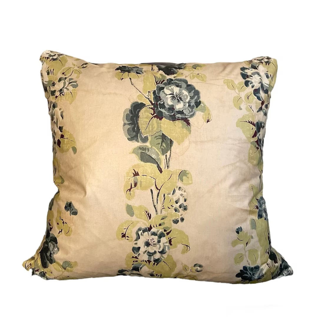 Rose Tarlow Bloomsbury Kiwi Pillow Cover Botanical Floral Creme Lime and Blue Pillow Cover - Etsy | Etsy (US)