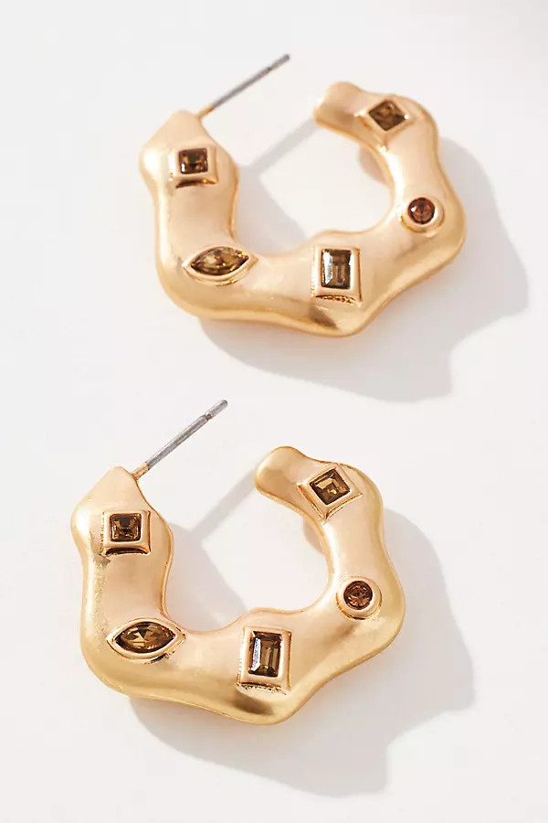 Small Wavy Stone Hoop Earrings | Anthropologie (US)