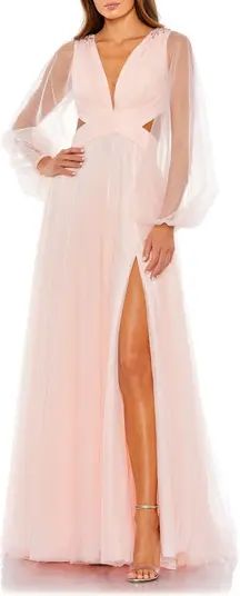 Beaded Long Sleeve Tulle Gown | Nordstrom