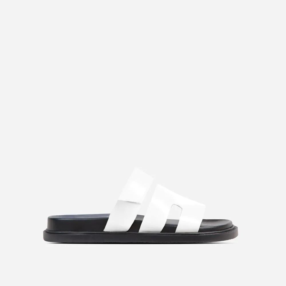 Valerie Gladiator Velcro Strap Flat Slider Sandal In White Faux Leather | Ego Shoes (UK)