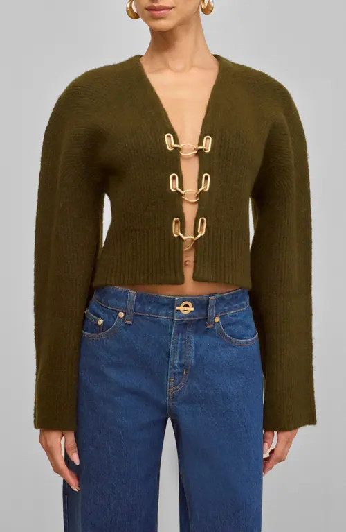 Cult Gaia Mayalu Crop Rib Cardigan in Deep Rosemary at Nordstrom, Size Large | Nordstrom