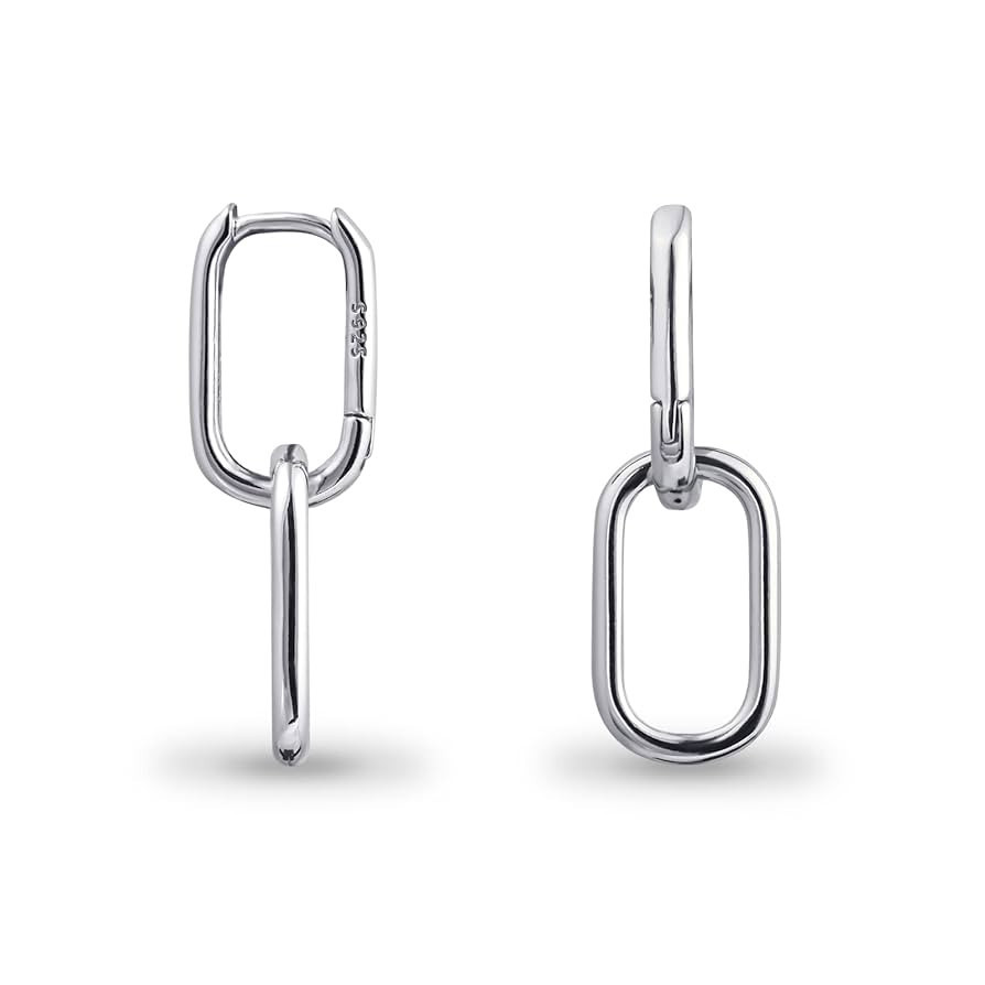 925 Sterling Silver Double Oval Huggie Hoop Earrings for Women, Small Silver Hoop Earrings for Se... | Amazon (US)