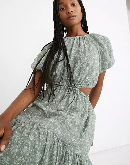 Seersucker Puff-Sleeve Cutout Midi Dress in Piazza Floral | Madewell