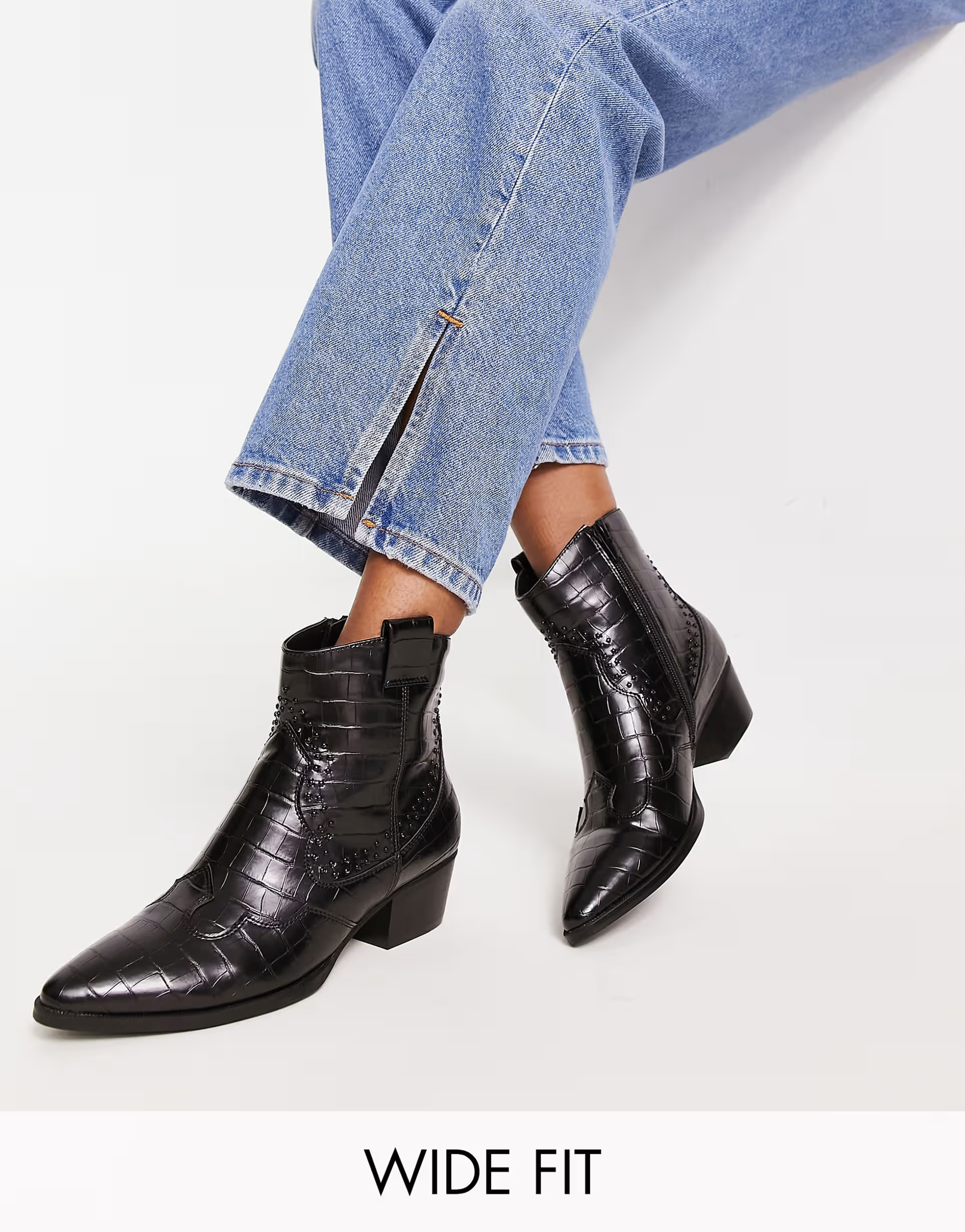 Glamorous Wide Fit western ankle boots in black croc | ASOS (Global)
