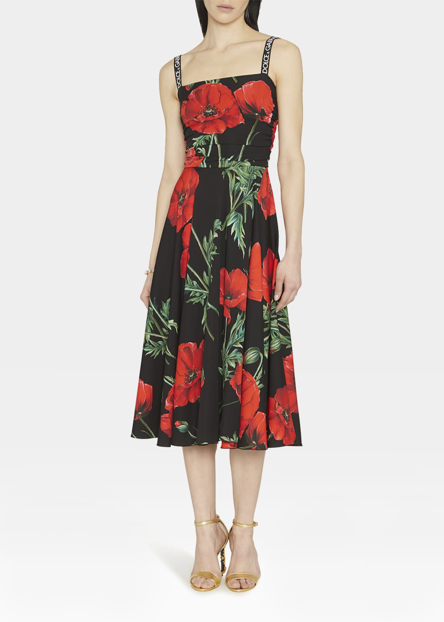 Dolce&Gabbana Floral-Print Ruched Silk Charmeuse Midi Dress | Bergdorf Goodman