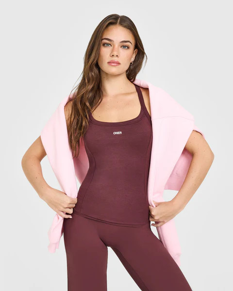 Mellow™ Rib Racer Back Vest with Built in Bra Shelf 
 Velvet Mocha | Oner Active (UK / US)