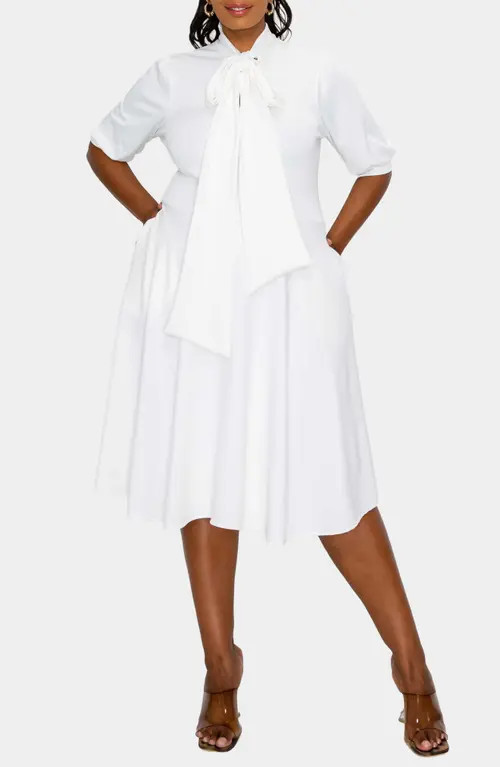 L I V D Carina Donna Fit & Flare Midi Dress in White at Nordstrom, Size 2X | Nordstrom