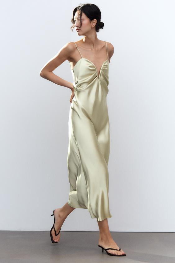 SATIN SWEETHEART MIDI DRESS | Zara US