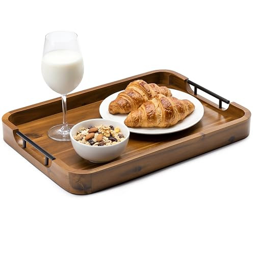 TIDITA Large Serving Tray with Handles - 20\u201dx14\u201d Rectangle Ottoman Tray, Wooden Tray fo... | Amazon (US)